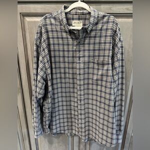 Eddie Bauer Navy and White Blue Plaid Men's Shirt XXL